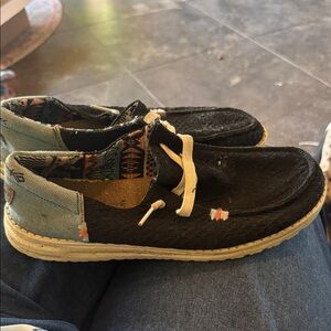 Hey Dude Black and Blue Flats